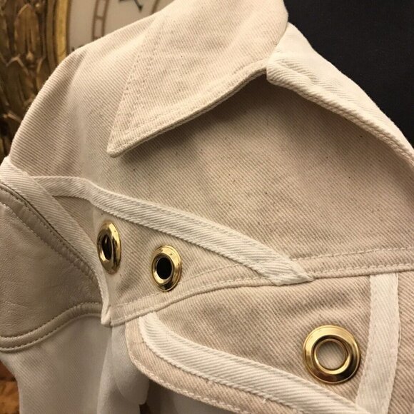 Cache Vintage Jkt White Denim Jeans Eyelets Cuffs Metallic accents S. 1980's.WTC - Picture 7 of 7